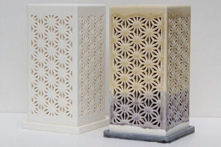セラミック3Dプリントで透かし格子を一体成形したアロマスタンド